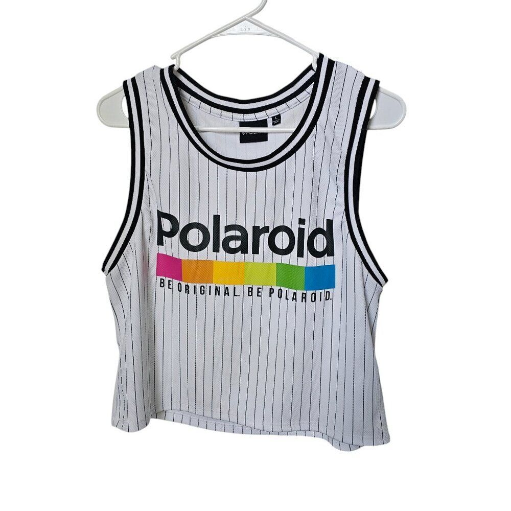 Polaroid Y2K Pinstripe Crop Tank Top Athletic Retro Jersey